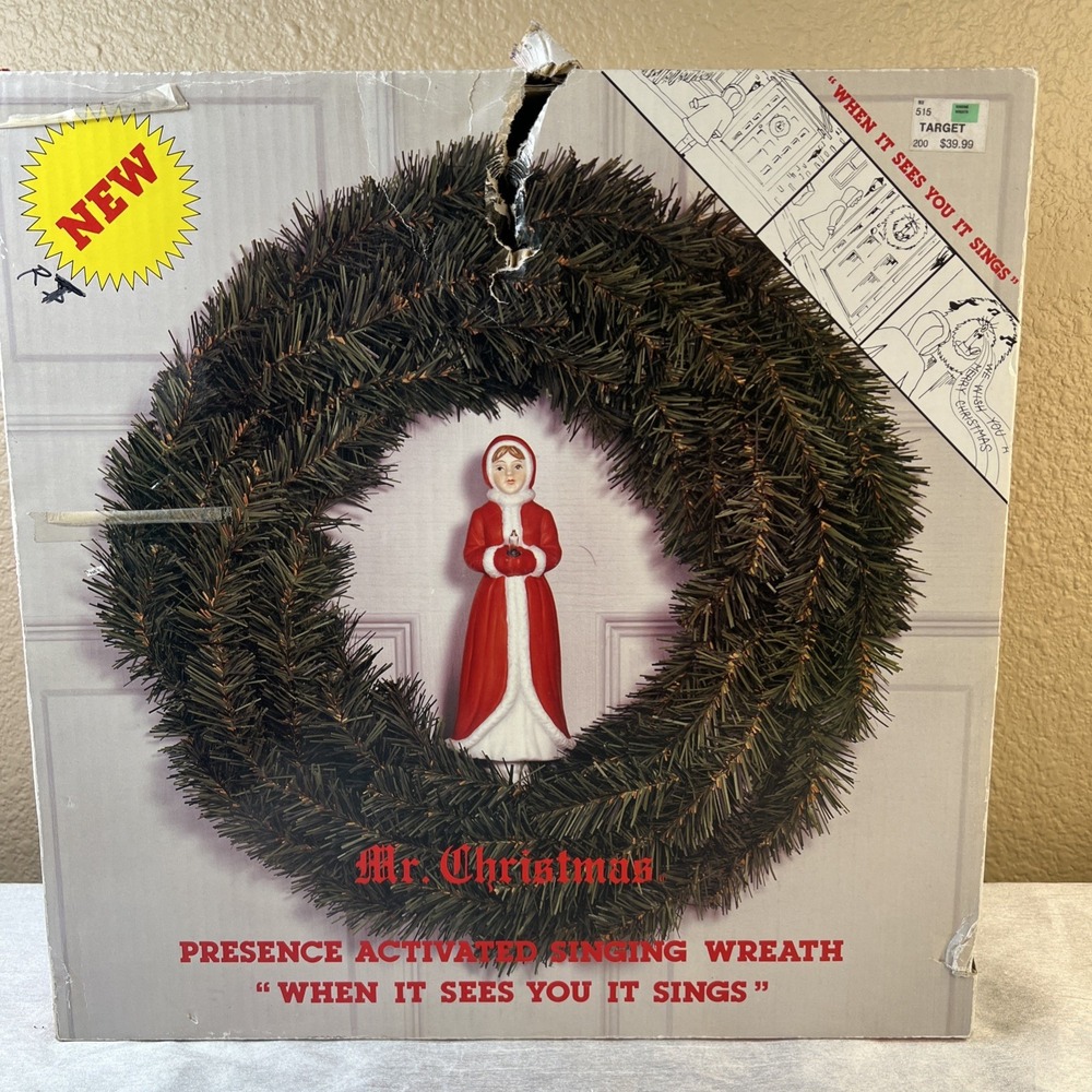 Vintage MR. CHRISTMAS 15" Motion PRESENCE ACTIVATED SINGING WREATH Caroler